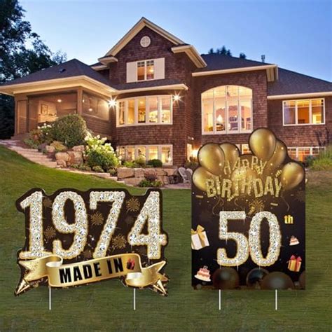 2pcs 50th Birthday Decorations Men Women Black Gold Happy