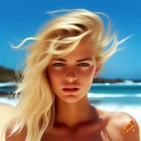 Blonde Woman Enjoying Sunny Beach Scenery On Craiyon