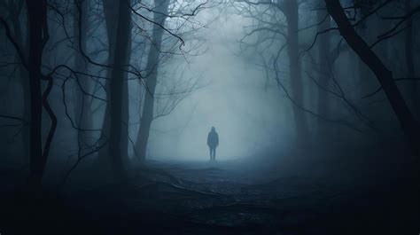 Premium Ai Image A Man Walks Through A Dark Forest With Fog In The