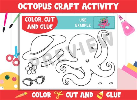 Cute Octopus Craft Activity Color, Cut, and Glue for Prek to 2nd Grade, PDF File, Instant ...