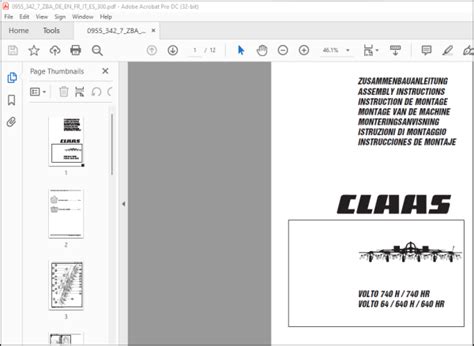 Claas Volto 740 H 740 Hr Volto 64 640 H 640 Hr Assembly Instructions