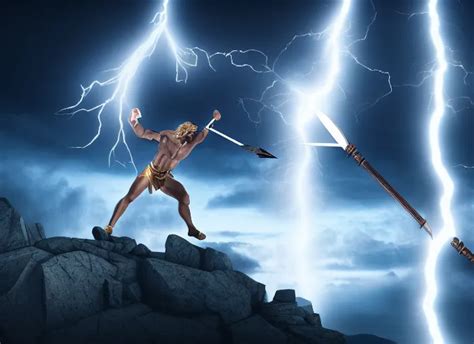 Zeus Fighting Chronos With A Spear Of Lightning At The Stable Diffusion