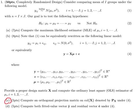 Solved 1 50pts Completely Randomized Design Consider