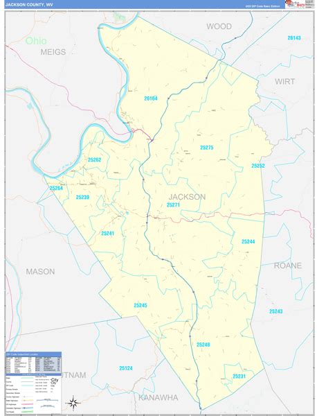 Jackson County, WV Zip Code Wall Map Basic Style by MarketMAPS - MapSales