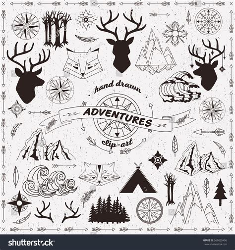 Hand Drawn Adventures Clip Art Stock Vector Royalty Free 366025496