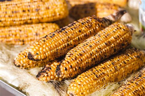 Hot and Grilled Corn Close Up. Asian Street Food Stock Image - Image of ...