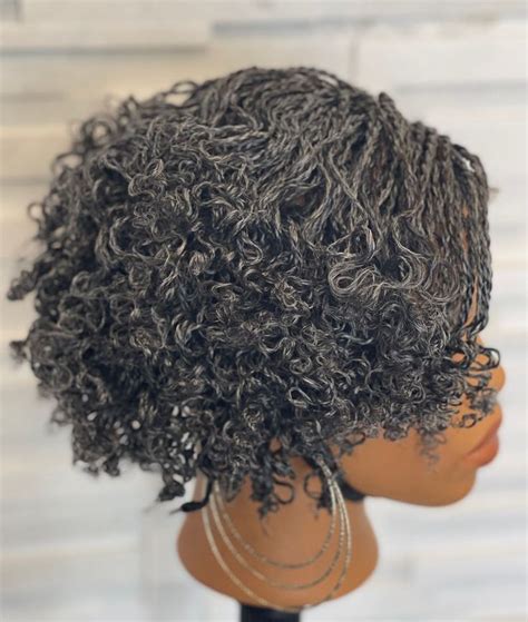 Micro Locs Mixed Gray Blonde Black Salt And Pepper Mini Twist Side Part