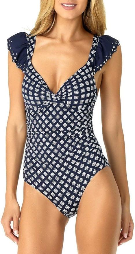 Anne Cole Eyelet Flounce Sleeve Underwire One Piece Navy At Amazon