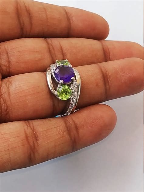 Natural Amethyst And Peridot Ring In Sterling Silver Etsy