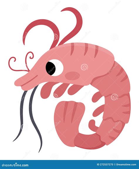 Vector Shrimp Icon Under The Sea Illustration With Cute Funny Prawn