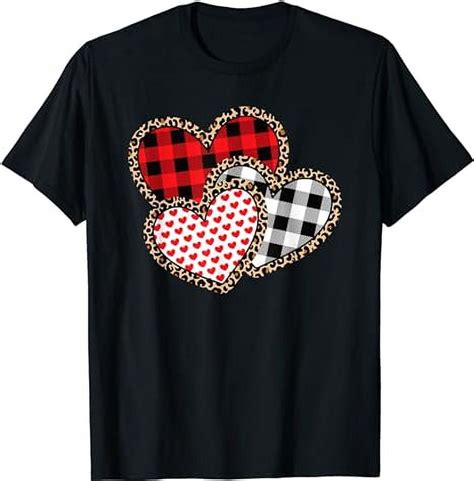 Cute Valentines Day Leopard Plaid Love Heart Women Girls T Shirt