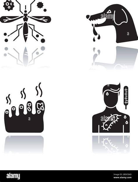 Viral And Infectious Diseases Drop Shadow Black Glyph Icons Set