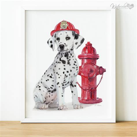 Dalmatian Puppy Art Print Fire house dog Fire truck dog | Etsy