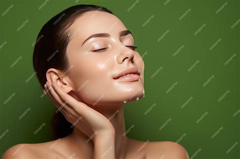 Premium Ai Image A Pretty Women For Facial Wash Product Model With Hand On Her Face