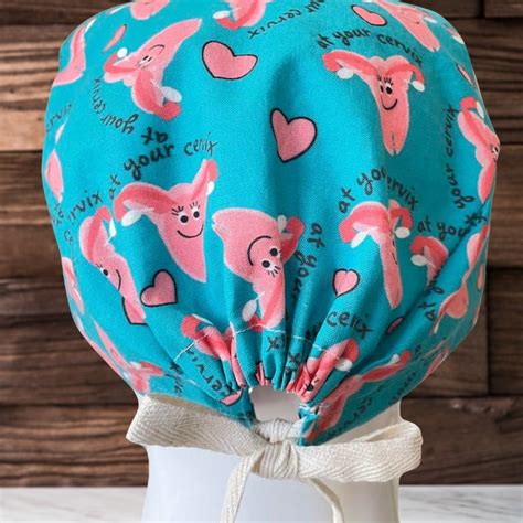 Premium At Your Cervix Print Modern Scrub Cap Nurse Cap Scrub Hat Or