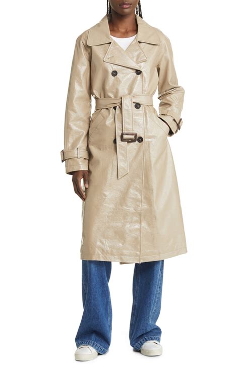 Buy Apparis Double Breasted Faux Leather Trench Coat Nougat At