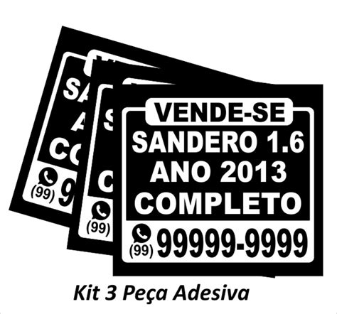 Adesivo Vende se Vendo Veículo Carro 3 Peças Placa editavel no Elo7