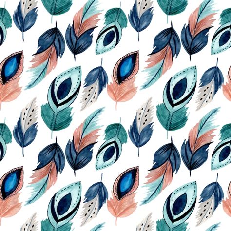 Premium Vector Colorful Watercolor Feather Seamless Pattern