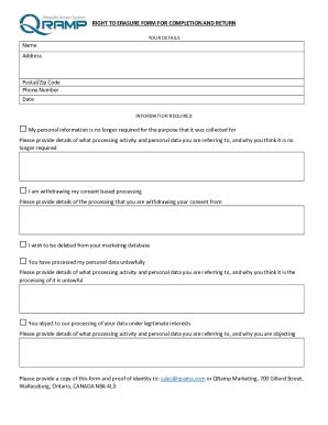 Fillable Online Right To Erasure Form For Completion And Return Fax