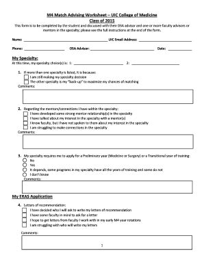 Fillable Online Chicago Medicine Uic M Match Advising Worksheet Uic