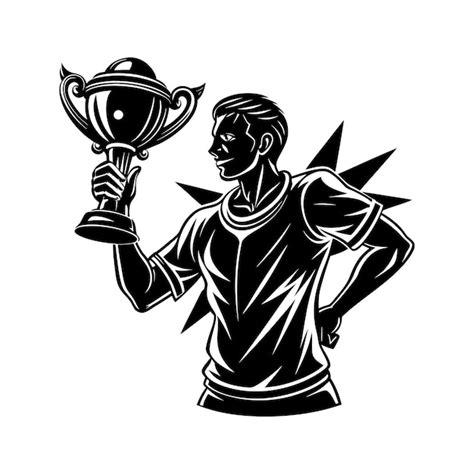 Victorious Player Holding Trophy Silhouette Vector Silhouette Premium