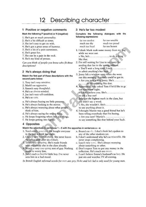 Describing Character Esl Worksheet By Diegolandnes