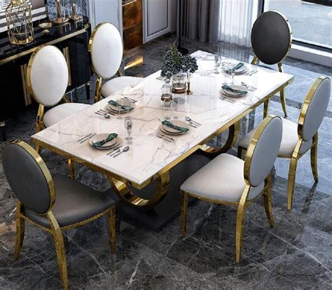 Stylish Golden White Marble Dining Table My Aashis Dinning Table Set