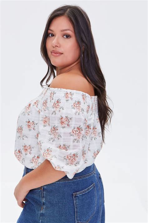 Plus Size Floral Off The Shoulder Top