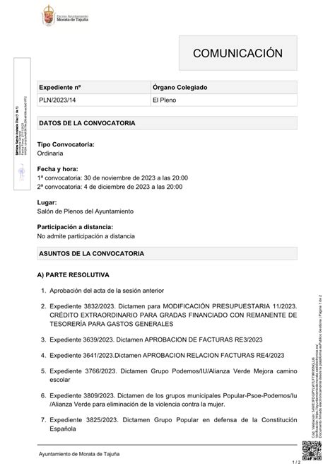 Pleno Ordinario Del Ayuntamiento De Morata