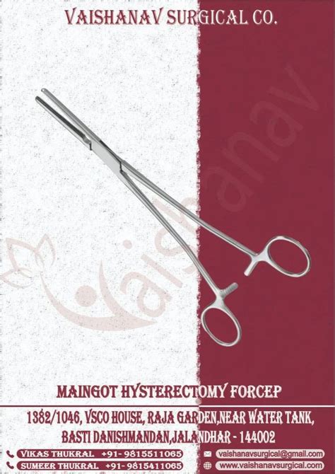 Stainless Steel Vaishanav Maingot Hysterectomy Forcep Disposable Or