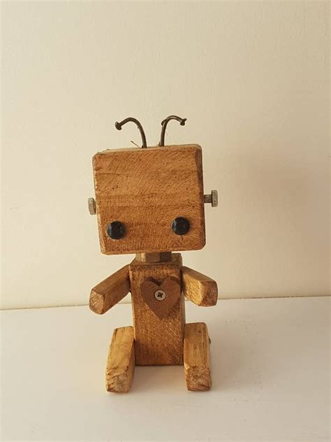 Wooden Robot Baby Rustic Toy Robot Wooden Figurine Wood Figure Wood