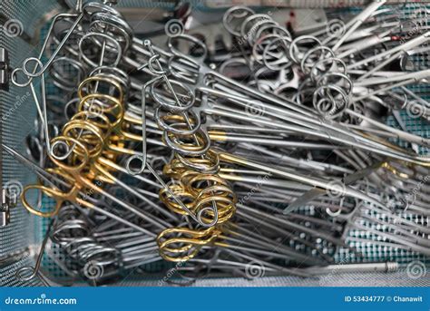 Surgical Instruments For Open Heart Surgery After Finish Stock Photo