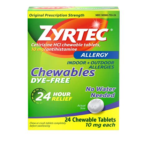 Zyrtec Hour Allergy Relief Chewable Tablets Mg Antihistamine