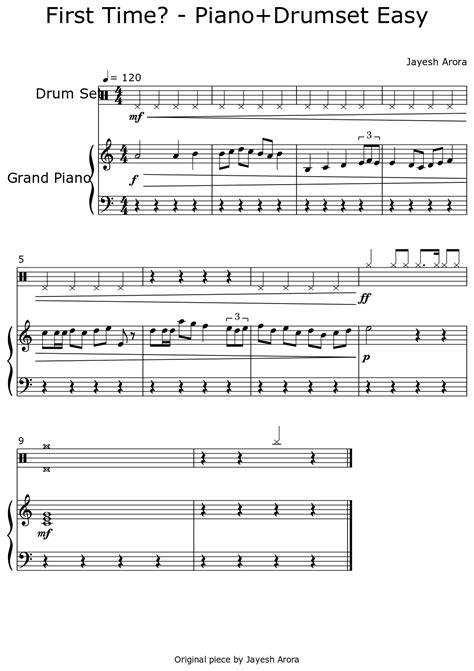 First Time Piano Drumset Easy Sheet Music For Drum Set Piano