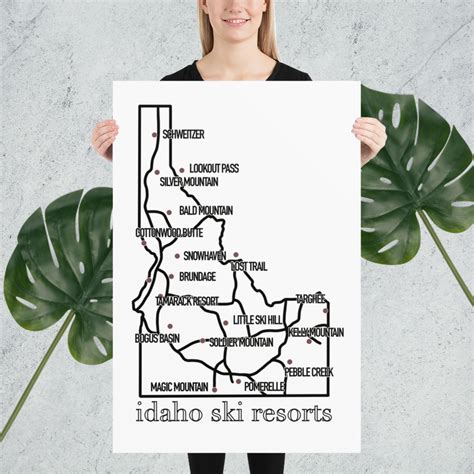 Idaho Ski Resorts Map Travel Wall Art Decor - Etsy