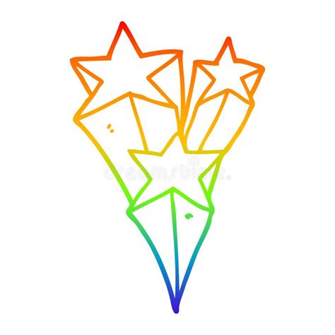 A Creative Rainbow Gradient Line Drawing Cartoon Shooting Stars Stock