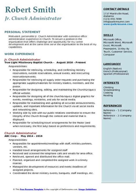 10 Church Administrator Resume Samples And Templates For 2025