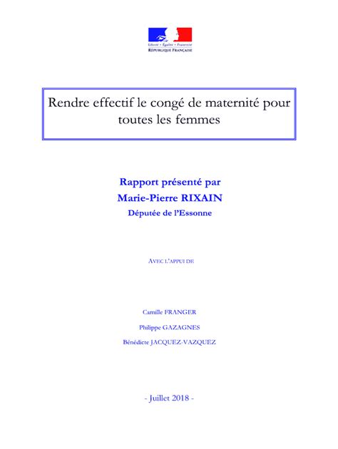 Remplissable En Ligne Rapport De MP Rixain Sur Le Cong Maternit