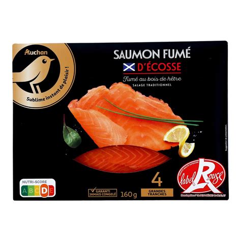 AUCHAN Saumon fumé d Ecosse label rouge 4 tranches 160g pas cher