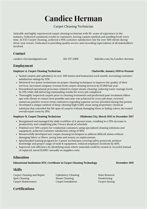 Carpet Cleaning Technician Resume Cv Example And Writing Guide