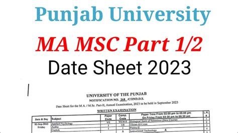 Ma Msc Date Sheet 2023 Ma Part 1 Date Sheet 2023 Msc Part 2 Date