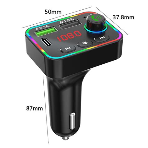 F Bluetooth Fm Transmitter For Car Rgb Backlit Hands Free Usb C Pd Charger