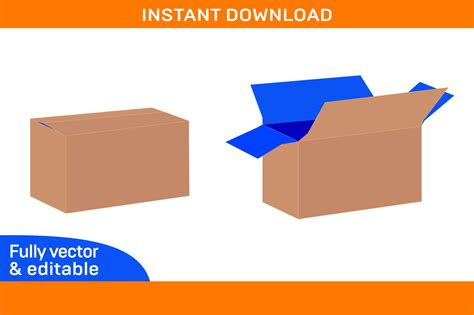 Corrugated Cardboard shipping box dieline template and 3D box design ...
