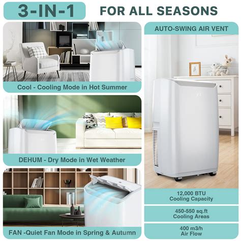 12000 Btu Portable Air Conditioner 3 In 1 Cooler With Dehumidifier