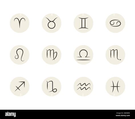 Set Of Vector Zodiac Signs In Circles White Background Illustration Of