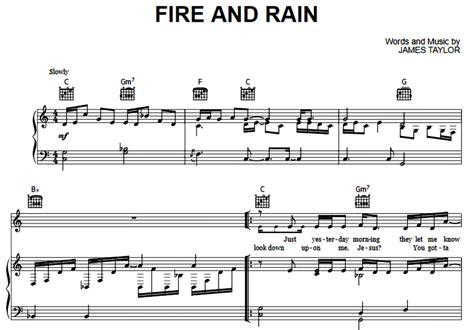 James Taylor Fire And Rain Free Sheet Music Pdf For Piano The Piano Notes