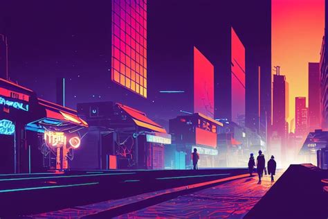 Ciudad Cyberpunk Ciudad Futurista De Nueva York Arte Digital Ilustración Foto Premium