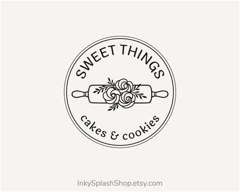 Personalized Bakery Logo Rolling Pin And Flowers Premade Logo For Baking
