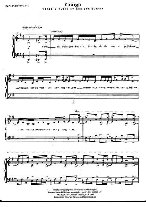 Gloria Estefan Conga Sheet Music Pdf Free Score Download ★