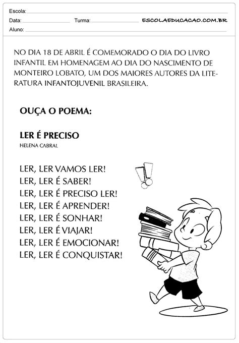 Atividades Para O Dia Do Livro Infantil Para Imprimir